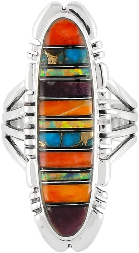 Vista 3 de Anillo de piedras preciosas de coral turquesa en plata de ley 925