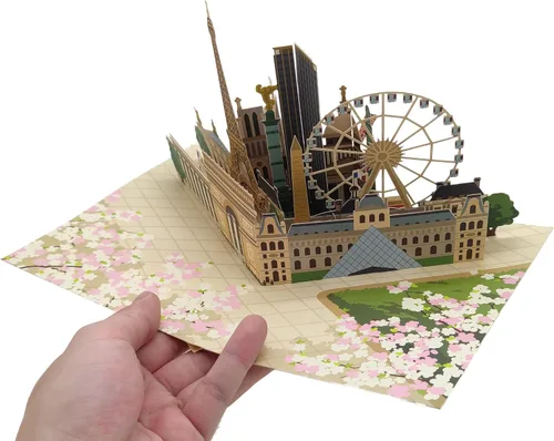 Vista 6 de ASVP Shop Paris Skyline - Tarjeta emergente hecha a mano, tarjeta de felicitación 3D con monumentos icónicos, tarjeta para amigos, tarjeta de feliz