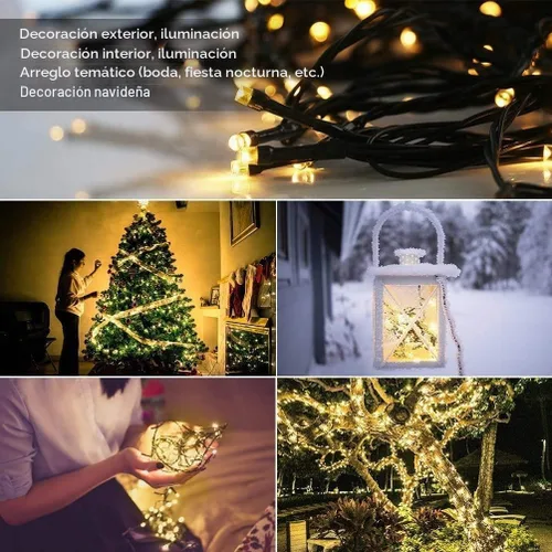 Vista 4 de Tira de luces de hadas de Navidad con cable negro de 33 pies, 100 luces LED Blanco cálido