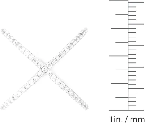 Vista 3 de Plata de ley pavimenta CZ "X" Criss Cross Anillo largo