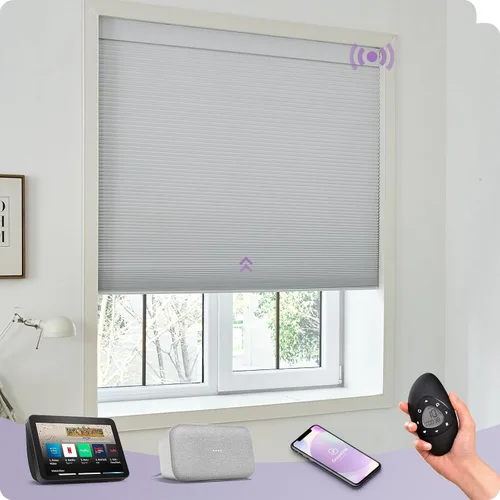 Vista 17 de Graywind Persianas celulares inteligentes personalizadas compatibles con Alexa Google, opacas, recargables, motorizadas, de 5/8 pulgadas, diseño