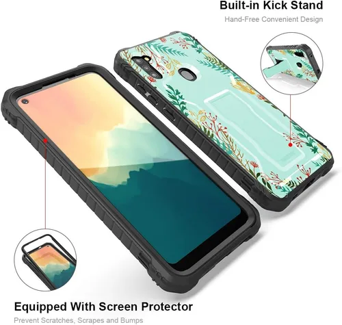 Vista 4 de FITO - Funda para Samsung Galaxy A11, durable, resistente a los golpes, con protector de pantalla y soporte integrado Letra de Leaves