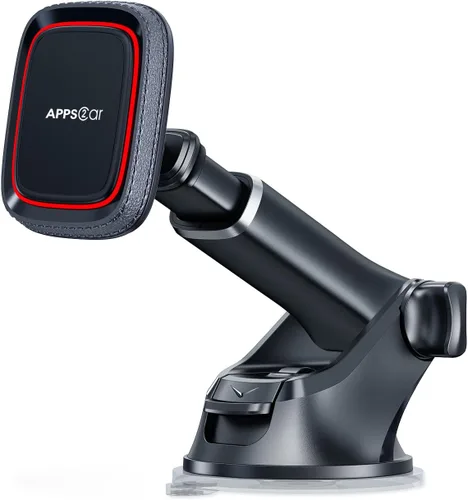 Vista 10 de APPS2Car - Soporte magnético para automóvil, tablero de instrumentos y parabrisas con ventosa con brazo telescópico, soporte magnético para teléfono
