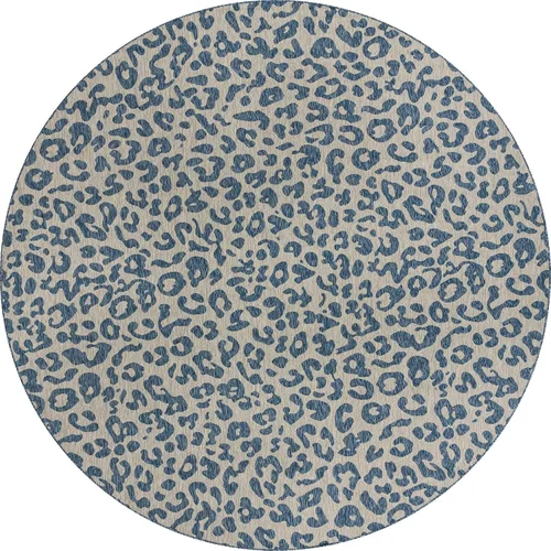 Vista 2 de Unique Loom colección Outdoor Safari Alfombra para exteriores - Leopardo (13' redonda, azul/gris)