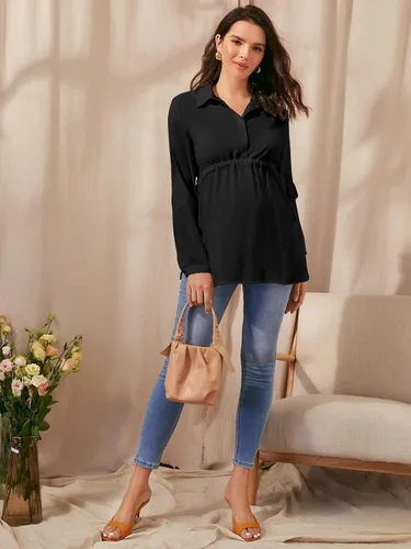 Vista 6 de Floerns Blusa de embarazo de manga larga con cordón en la cintura para mujer