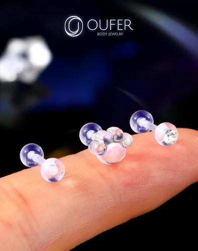 Vista 4 de OUFER 3 piezas de retenedores de piercing transparentes para cirugía, retenedor de joyería de piercing helix bioflex, joyería de piercing