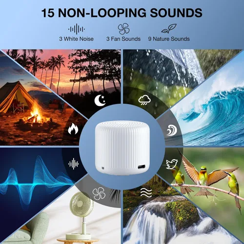 Vista 3 de LEICEX - Máquina de sonido portátil para bebés y adultos, máquina de sonido de viaje, 15 temporizadores de sonido sin bucle y reproducción