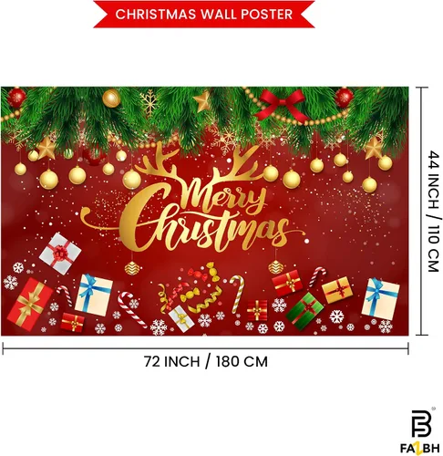 Vista 3 de Cartel de Feliz Navidad extragrande de 6 x 4 pies, decoraciones de Navidad rojas y doradas, decoraciones de fiesta de Navidad, fondo de fotos