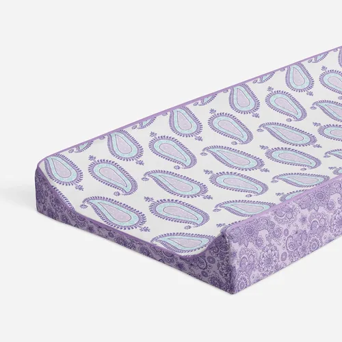 Vista 10 de Bacati - Funda acolchada para cambiador con estampado floral de cachemira (aguamarina/coral floreta)