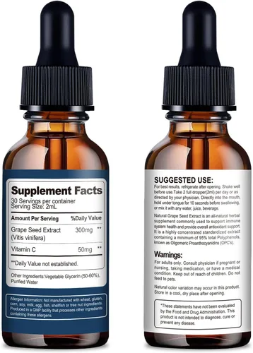 Vista 9 de Extracto de semilla de uva natural, suplemento líquido de extracto de semilla de uva de 300 mg – Tintura de semilla de Vitis Vinifera de máxima
