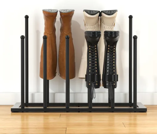 Vista 8 de Urban Deco Zapatero de pie independiente, organizador de botas para botas altas, estante de metal negro para botas de 4 pares, organizador