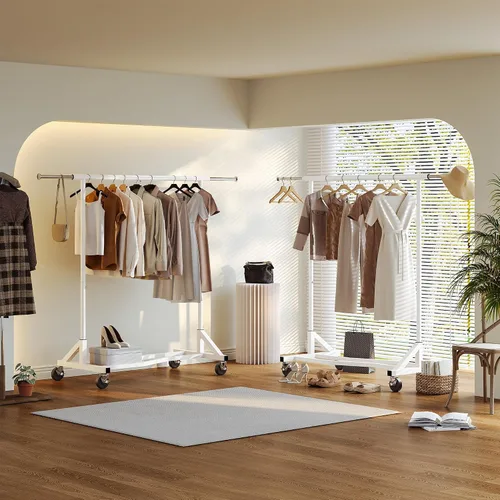 Vista 8 de Raybee Perchero de ropa de 400 libras para colgar ropa a partir de 200+, perchero extensible con ruedas y estantes resistentes, perchero portátil
