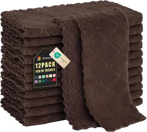 Vista 14 de Homaxy - Paquete de 12 trapos de cocina (13 x 19 pulgadas, marrón), de terciopelo coral supersuaves y absorbentes para lavar platos, paño