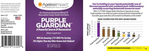Vista 2 de Purple Guardian Resveratrol con mezcla ORAC de semillas y pieles de uva muscadine pulverizadas, cápsulas vegetales, 700 mg, 90