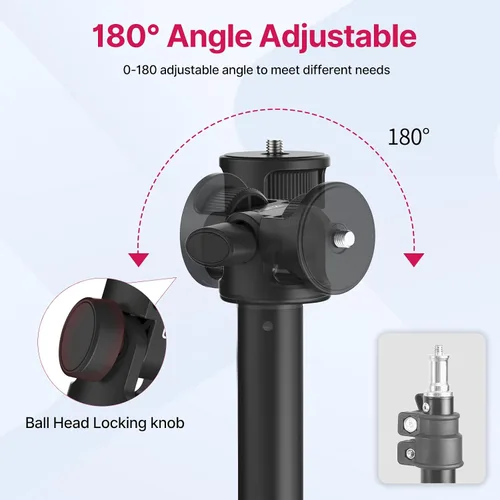 Vista 3 de VIJIM MT-79 Soporte de luz de fotografía extensible, trípode de luz portátil ajustable de 81" con rosca de 1/4", cabeza de bola de 360°, trípode