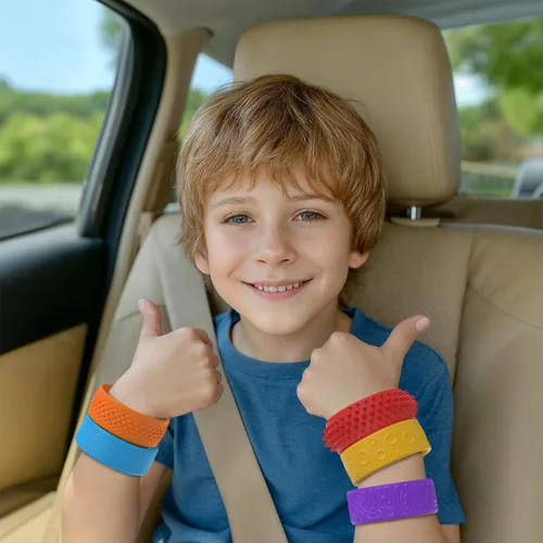 Vista 4 de Juguetes sensoriales para ansiedad, pulseras para niños, paquete de 6 con textura, para ansiedad, autismo, TDAH, juguetes sensoriales portátiles