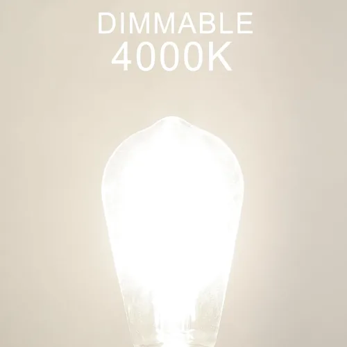 Vista 7 de GvvooHome - Bombillas LED regulables Edison, bombilla LED E26 equivalente a 60 W, luz blanca fría 4000K, bombillas vintage ST58, CRI de 90+, 6 W 600