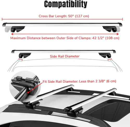 Vista 3 de Yescom Portaequipajes universales de aluminio de 50 pulgadas, barra de riel transversal de carga para equipaje, abrazadera ajustable para SUV