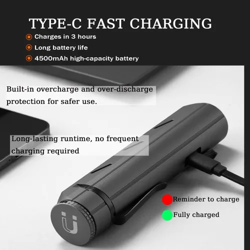 Vista 5 de Linterna EDC recargable -1600 lúmenes linterna de bolsillo USB C linterna con clip base magnética, luz LED y COB, 8 modos IP68 impermeable linterna