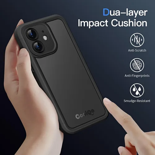 Vista 4 de COOLQO Funda magnética para iPhone 12, doble capa mate resistente a los arañazos, color negro