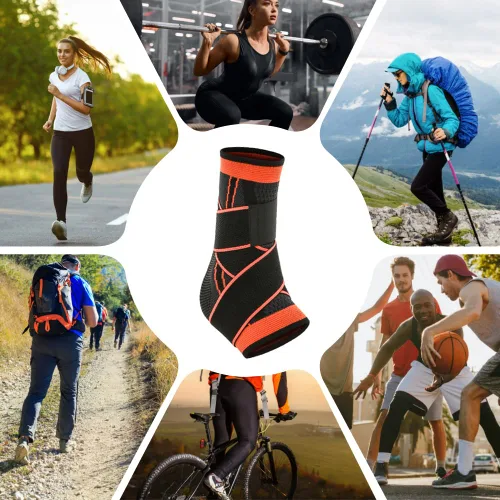 Vista 7 de Tobillera de compresión ajustable para hombres y mujeres, tobillera para fascitis plantar, tendón de Aquiles, esguince de tobillo, estabiliza Naranja