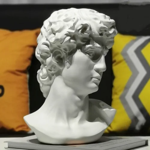 Vista 5 de Estatua de David de Yahu Lando, busto griego, estatua de cabeza de busto para decoración del hogar romano, decoración de mesa de café blanca