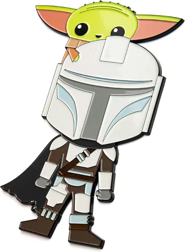 Vista 2 de Star Wars Mandalorian Season 2 Mando and The Child - Pin de esmalte magnético de 6 pulgadas con fuerte sujeción magnética Producto con licencia