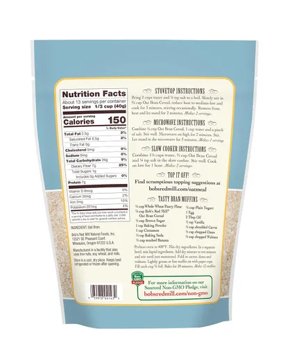 Vista 3 de Bob's Red Mill Salvado de Avena, 18 oz (Paquete de 1) - Sin OGM, Vegano, Kosher