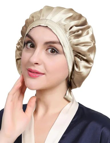 Vista 8 de LilySilk Gorro 100% de seda de morera, gorro de seda para dormir, ajustable para dormir, Verde aguacate