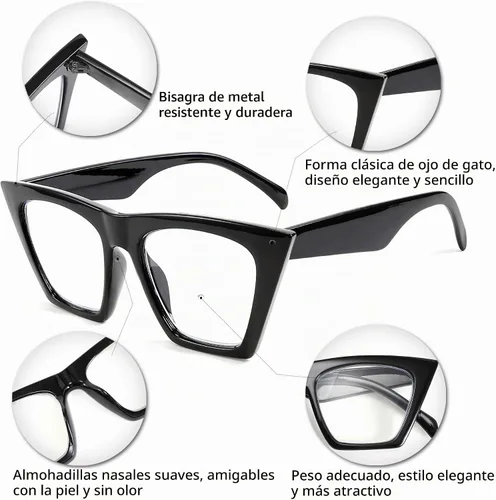 Vista 7 de FEISEDY Gafas cuadradas de lectura de ojo de gato con bloqueo de luz azul para mujer, lector de ojo de gato, antirreflejo, fatiga ocular digital