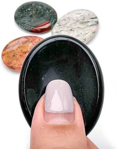 Vista 3 de 4 piedras de bolsillo para el pulgar, piedras de preocupación para la ansiedad, piedras curativas, obsidiana, piedra de sangre africana, ágata loca