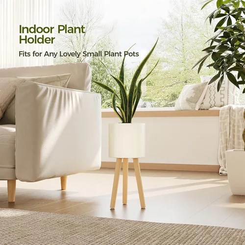 Vista 10 de Bamworld - Soporte individual para plantas de interior, soporte de metal para plantas de interior, patas de madera, soporte para macetas