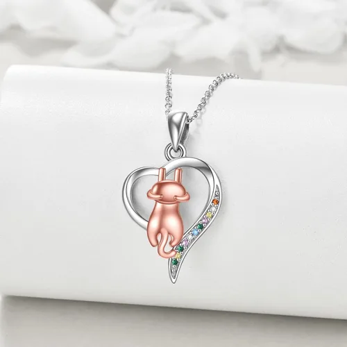 Vista 2 de YFN Collar de plata de ley 925 para amantes de los gatos, regalos de joyería para mujeres de 18 pulgadas