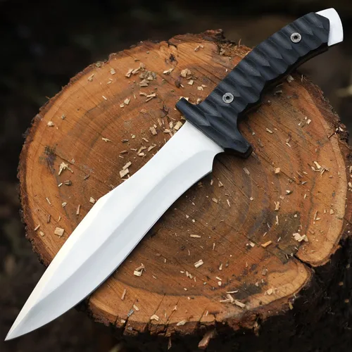 Vista 19 de Cuchillo Bowie con funda, cuchillo de caza de hoja fija para camping, senderismo, bushcraft, equipo al aire libre, cuchillo de supervivencia