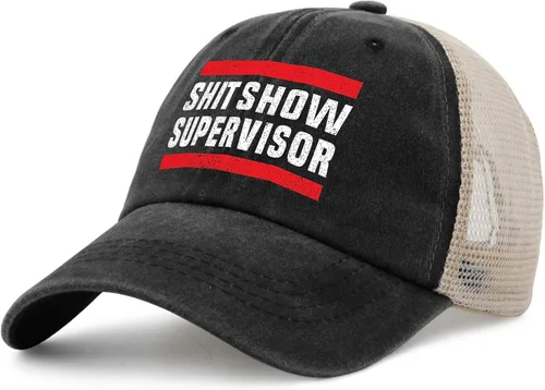 Vista 2 de Shit Show Supervisor Hat Trucker Hat Men Trendy Mesh Hat for Summer, AllBlack1