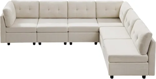 Vista 3 de VANOMi - Sofás seccionales de 6 plazas para sala de estar, sofá modular convertible de 118" en forma de nube, cómodos sofás de chenilla y sofás