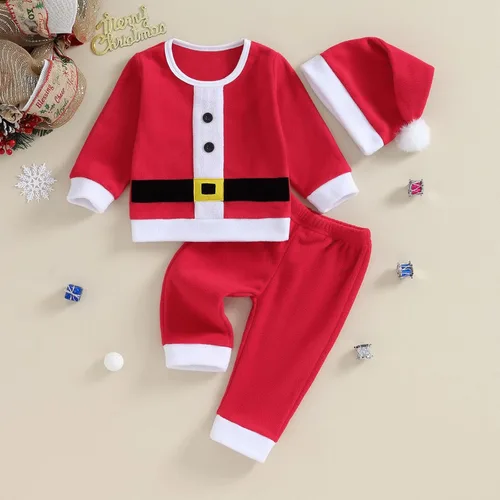 Vista 2 de Amnnchya Traje de Navidad para bebés, niños y niñas, disfraz de Papá Noel, para recién nacidos, chaqueta de felpa de lujo, conjunto de pantalones