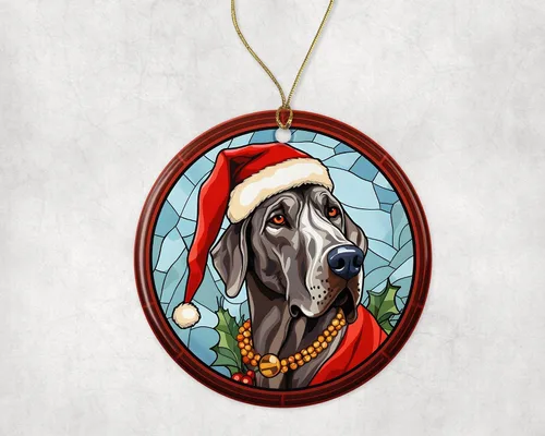 Vista 3 de Great Dane - Adorno de cerámica de vitral de Navidad, adorno colgante para árbol de Navidad, adorno de vitral de perro, adorno religioso