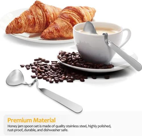 Vista 5 de OSALADI 2 cucharas de miel de acero inoxidable con mango curvado de 5.82 pulgadas, cucharaditas multifuncionales para miel, café, leche, mezcla