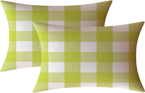 Vista 14 de Fundas de almohada decorativas rústicas de Aqua y blanco a cuadros estilo búfalo para sofá, funda de almohada para granja, decoración