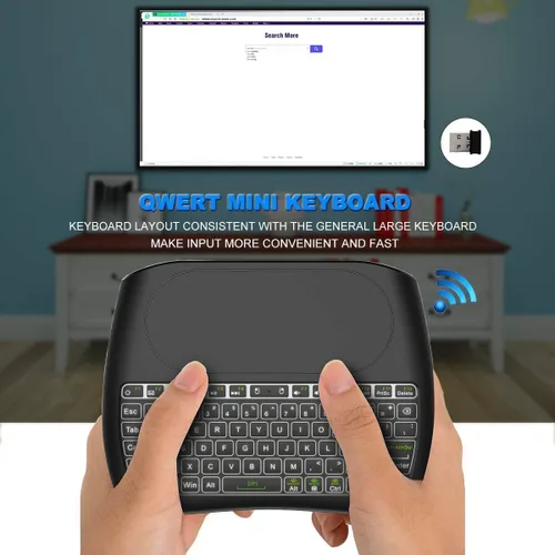Vista 2 de Mini teclado inalámbrico D8 con panel táctil, teclado inalámbrico pequeño retroiluminado colorido, control remoto de mano para PC, Raspberry Pi 4