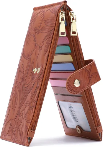 Vista 12 de GAEKEAO Cartera pequeña porta tarjetas de crédito para mujeres RFID de cuero delgada tipo pulsera con llavero y bolsillo con cremallera, Negro