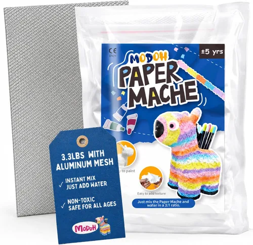 Vista 10 de Modoh Arcilla de papel maché, solo agrega agua, paquete de 2 (17.64 oz en total), polvo de macé de papel fácil para esculpir para proyectos