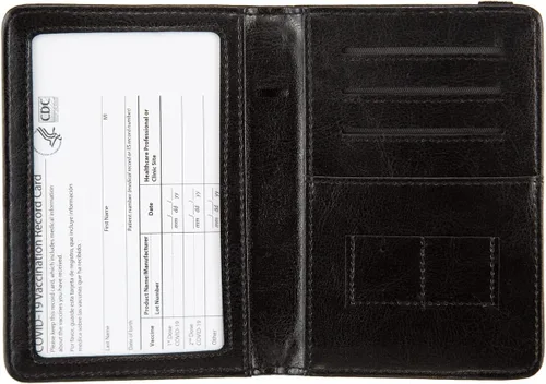 Vista 4 de Combo de portatarjetas de pasaporte y vacunación con bloqueo RFID, funda de piel con bloqueo RFID, organizador de documentos de viaje, protector