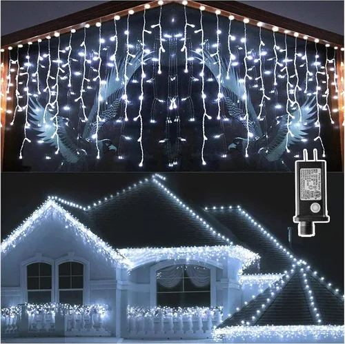 Vista 16 de Guirnalda de 400 luces LED con 75 gotas, de 33 pies, 8 modos de funcionamiento, de alambre transparente para decoración al aire libre, 400 modos