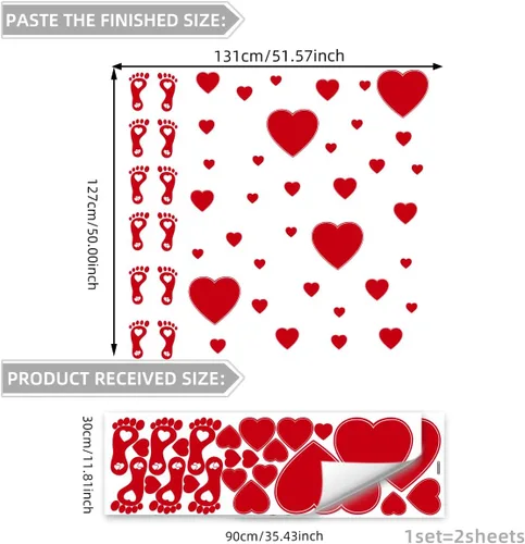 Vista 2 de Calcomanías de pared para el día de San Valentín, diseño de corazón rojo y huella, recuerdo de fiesta para ventana, pared, suelo, boda, aniversario