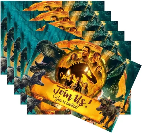 Vista 4 de SUTRADHAR 24 invitaciones de cumpleaños de dinosaurios, invitaciones de fiesta de dinosaurio, suministros de decoración para fiestas de cumpleaños