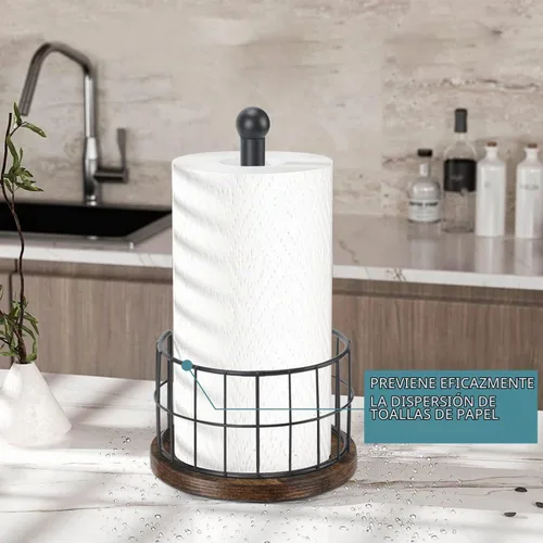 Vista 4 de YINMIT Portarrollos de Papel de Cocina de Madera para Encimera, Portarrollos de Papel Estilo Granja con Base Resistente, Portarrollos de Papel