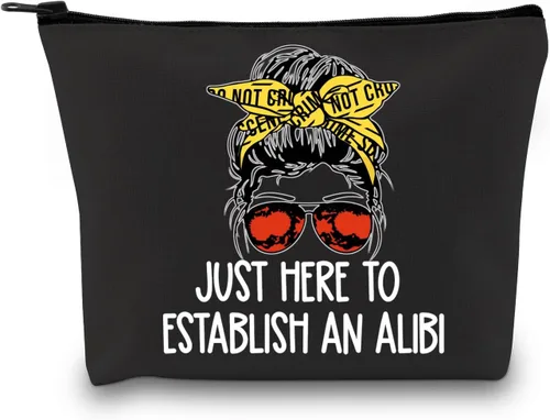 Vista 9 de GJTIM True Crime Gift Seriel Killer Gift Just Here to Establish and Alibi - Bolsa de maquillaje para fanáticos del programa de crimen