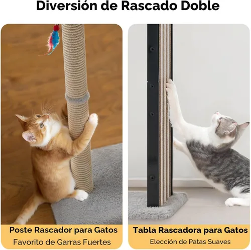 Vista 2 de Veehoo Poste Rascador de Gatos de 35" de Altura para Gatos de Interior Adultos, Almohadilla Rascadora para Gatos Robusta con Marco de Metal